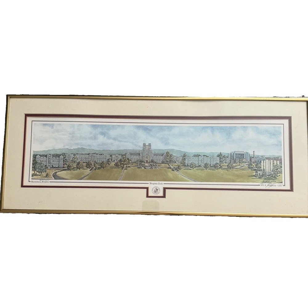 Eric E Fitzpatrick Virginia Tech Campus Framed Matted Print  427/1000 25"x9"
